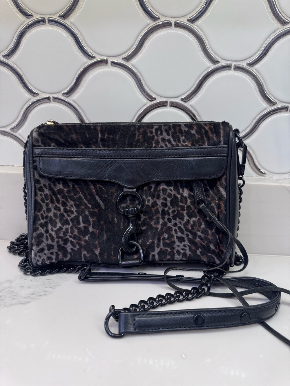 Rebecca Minkoff Black and Brown Leopard Crossbody Bag